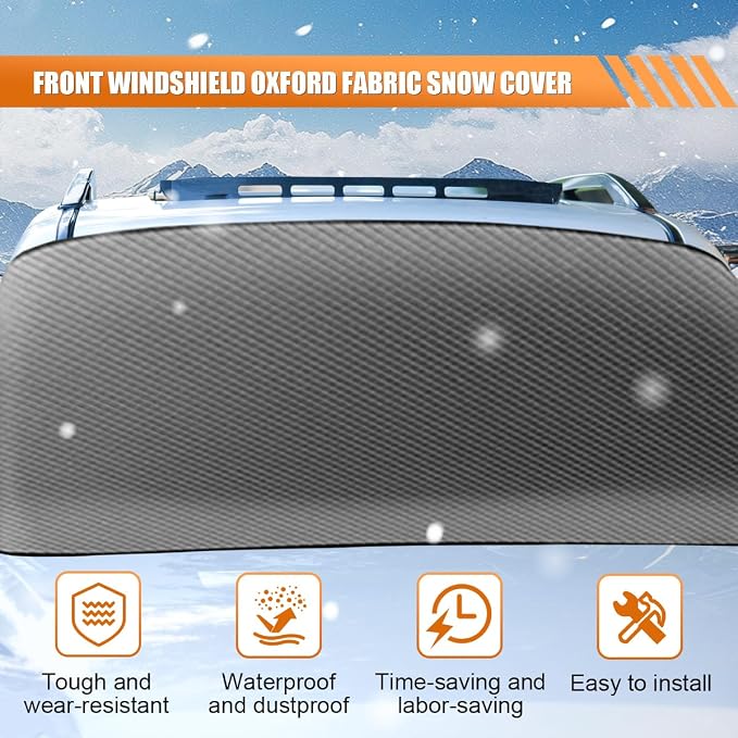 Car Windshield Ice and Snow Cover, 71" × 44.5" Waterproof Heavy Duty Oxford Fabric Auto Window Sunshade Cover, Universal Vehicle Exterior Protective Accessories for Sedan, SUV, Truck (Black)