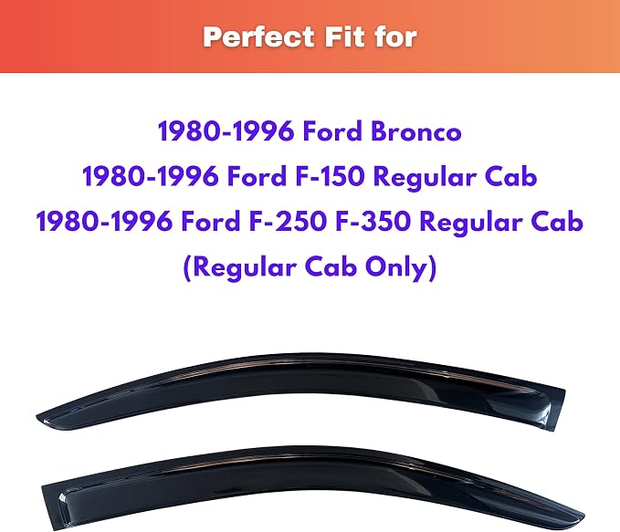 KPY Rain Guards Fit for 1980-1996 Ford Bronco, Out-Channel Window Visors Vent Wind Deflectors 2PC, Truck Accessories for 1980-1996 Ford F150 F250 F350