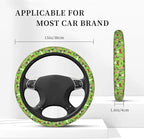 Cute Green Frog Steering Wheel Cover for Women,Universal Auto Steering Wheel 14-15 Inch Car Interior Accessories with 2PCS Car Coasters,Suitable for Men and Women