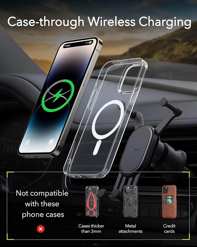 Wireless Car Charger, 15W Fast Charging Phone Mount for Car Vent, Car Phone Holder with Enlarged Charging Coil for iPhone 15 14 13 12 11 10 8 Pro Max Xs, Samsung Galaxy S&Note Series Google LG