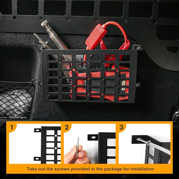 2 Pieces Universal Metal Car Storage Box, Small Cargo Pocket Molle Panel Frame Storage System, Storage Tray Basket for Car Truck RV Boat Home Storage, Black