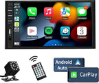 Double Din Car Stereo Compatible with Apple Carplay and Android Auto, 7 inch HD Touchscreen Car Radio Car Audio Receivers, Bluetooth, Backup Camera, Mirror Link, USB/AUX/TF/Subwoofer, FM Radio