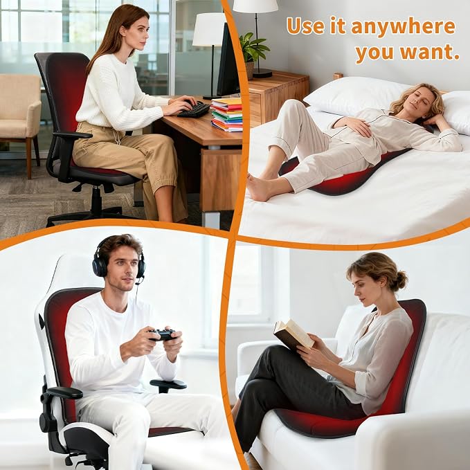 Heated Seat Cushion for Office Chair - Heating Pad for Back, Lumbar, Hip, Thigh with 7 Temp Levels & Auto Shutoff - Warm Gift for Winter