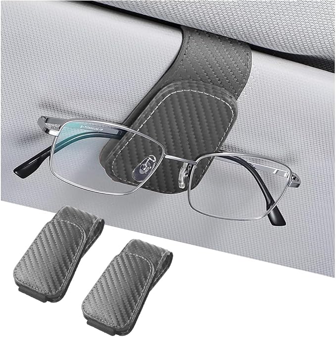 Sunglasses Holders for Car Sun Visor, Leather Eyeglasses Hanger Mounter, Magnetic Glasses Holder and Ticket Card Clip, Auto Interior Accessories Universal for SUV Pickup Truck