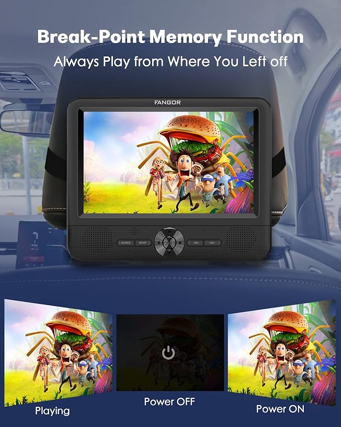 Car DVD Player Dual Screen, 7.5 Inch DVD Player for Car Play The Same or Two Different Movies with Headrest Straps, Support Last Memory, AV Out/in, USB/SD Card, All Regions