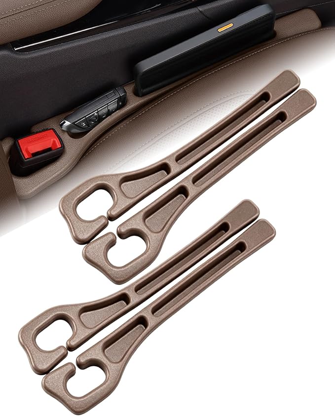 Seat Gap Filler with Storage, Universal Seat-Gap Filler, Double-Slot Organizer Prevents Phones, Keys & Coins from Falling, for Most Cars, Trucks, and Suvs (2set Brown)