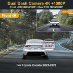 Front 4K+Rear 1080P Dash Cam Adapts for Toyota Corolla 2023-2026 Sedan Hybrid Hatchback, Integrated OEM Look, 2 Way HD Video, WiFi & APP, Loop Recording, G-Sensor, Easy to Use, 128GB Card