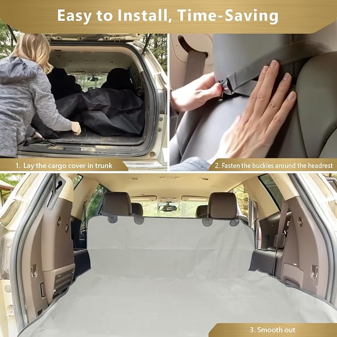 SUV Cargo Liner for Dogs, Water Resistant Pet Cargo Cover Dog Seat Cover Mat for SUVs Sedans Vans with Bumper Flap Protector, Non-Slip, Large Size Universal Fit, Beige