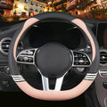 14 inch Cute D Shaped Steering Wheel Cover for Women Men Faux Leather and Carbon Fiber,Black and Pink