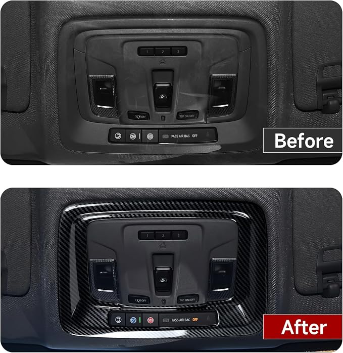 Car ABS Front Roof Reading Light Lamp Trim Carbon Fiber Interior Decal for 2019-2025 Chevy Silverado | for 2019-2021 GMC Sierra 1500 2500 3500 HD Accessories