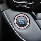 Car Bling Crystal Rhinestone Engine Start Ring Stickers, 1 Single Drainage Drill and 1 Double Drainage Drill Car Start Button Cover, Key Ignition Knob Bling Ring Decals, Car Accessories(Set Pink)
