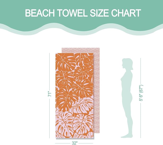 Microfiber Beach Towel, Quick Dry Travel Towel Large Sand Free Towel for Beach, Camping, Swim Pool, Gym, Sports& Yoga 71"x32", Palm Orange