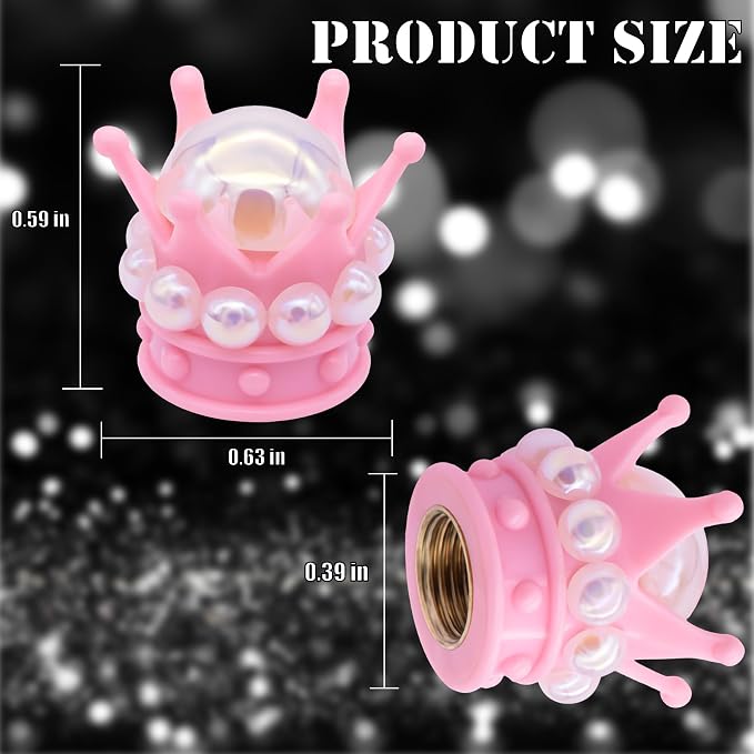 4PCS Crown Bling Tire Stem Valve Caps, Crystal Diamond Tire Air Cap Set Universal Copper Core Stem Covers for Cars, SUV, Trucks, Bikes, Motorcycles, Bicycles (Pink & White)