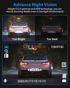 Dash Cam Front and Rear, 1080P Dash Camera for Cars, 3 Channel Car Camera Front Rear and Inside with 32GB Card, Loop Recording, Night Vision, HDR, 24Hr Parking, G-Sensor