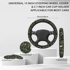 Botanical Flowers Berries Leaves Steering Wheel Cover for Women, Anti-Slip Car Steering Wheel Cover with 2 Pcs Cup Holders Neoprene Breathable Car Accessories Universal 15 Inch Auto Interior Decor