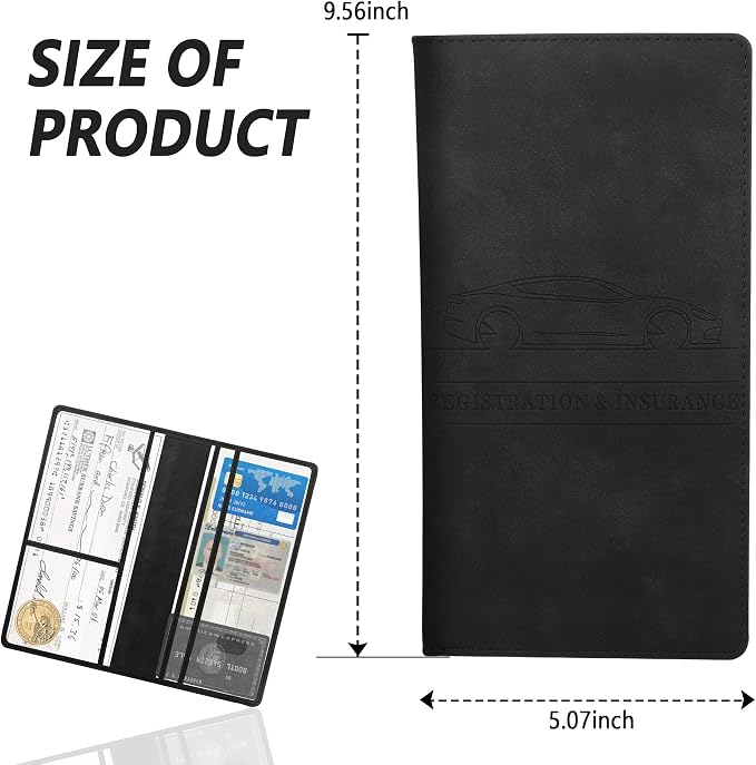 Car Registration and Insurance Holder,PU Leather Car Glove Box Organizer Car Document Holder for ID,Driver's License (Black)