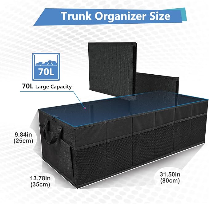 Trunk Organizer for Car, Car Organizer, 12 Pockets Trunk Organizer for SUV, Durable Oxford, Non-Slip Bottom, Trunk Storage Organizer for Sedans, Van, Jeep, Grocery, Large 3 Compartments