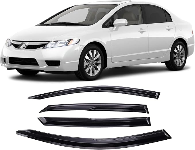 Tape-On Window Visors Deflectors Rain Guards 4 Piece Set ‎Compatible with 2006-2011 Honda Civic 94944