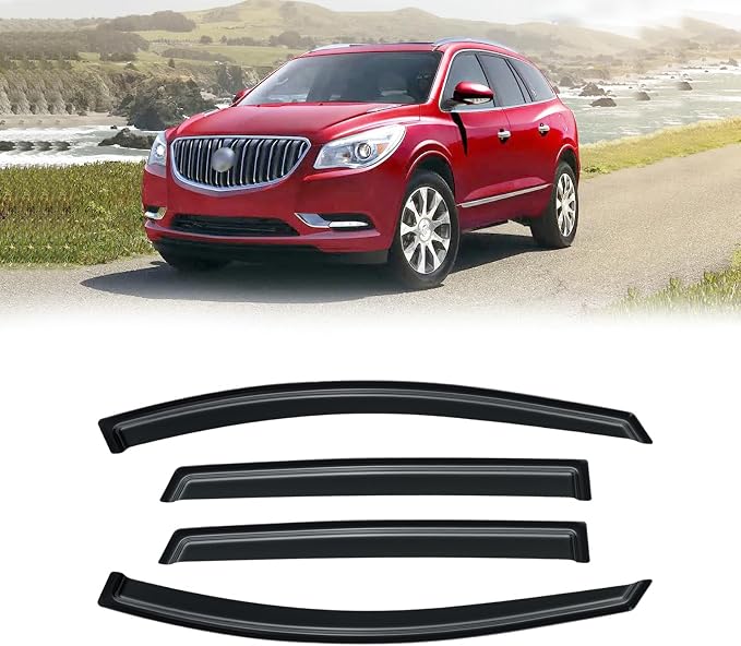 Window Visor for 2008-2017 Buick Enclave, Rain Guards Shields Vent Deflector Shade Wind Ventvisor Dark Smoke 2009 2010 2011 2012 2013 2014 2015 2016, Tape-On, 4PCS