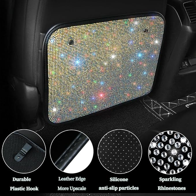 Car Seat Back Protectors with Crystal Rhinestones, Bling Bling Kick Mats Protector，Universal Fit Sparkling Diamond Automotive Interior Protectors for Girls Color 2Pcs