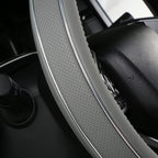 Gray Leather Steering Wheel Cover Silver Fiber Strip Car Steering Wheel Cover Universal 15 inch for Men