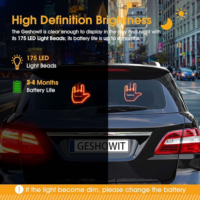 Car Accessories for Men, Car Finger Light with Remote - Give The Bird & Wave & Love to Drivers - Truck Accessories, Finger Flicker LED Hand Gesture Signs, Ideal Gift for Men and Women