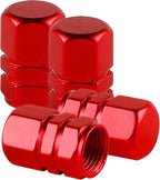 Aluminum Tire Stem Valve Caps Wheel Valve Covers Car Dustproof Tire Cap Cover Accessories, Universal for SUV, Car, Bike and Motorcycle, Hexagon Shape (4PCS Red)