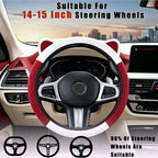 Steering Wheel Cover with Ears Keychain Fit 14-15 inch White Red | Cute Ears Car Steering Wheel Covers for Women Girls Elastic Breathable Steering Wheel Protector Accessories Universal Size