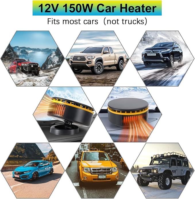 12V Car Heater,Portable Fast Heating Auto Car Heater Defroster Windshield Defogger Automobile Windscreen Heater Plug in Cigarette Lighter 360 Degree Rotary (Orange&Black)