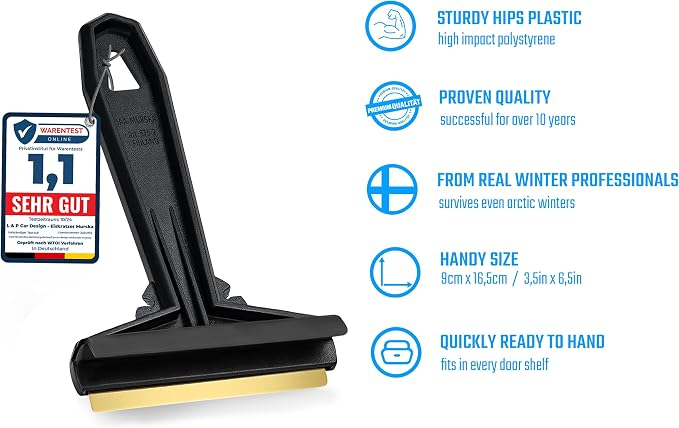 Car Ice Scraper Brass Blade - Fast, Effortless, efficient & Easy - Brass Ice Scrapers for Car Windshield Ice Scraper - Brass Ice Scraper for Car - Original Murska from Europe - Winter A054 Black
