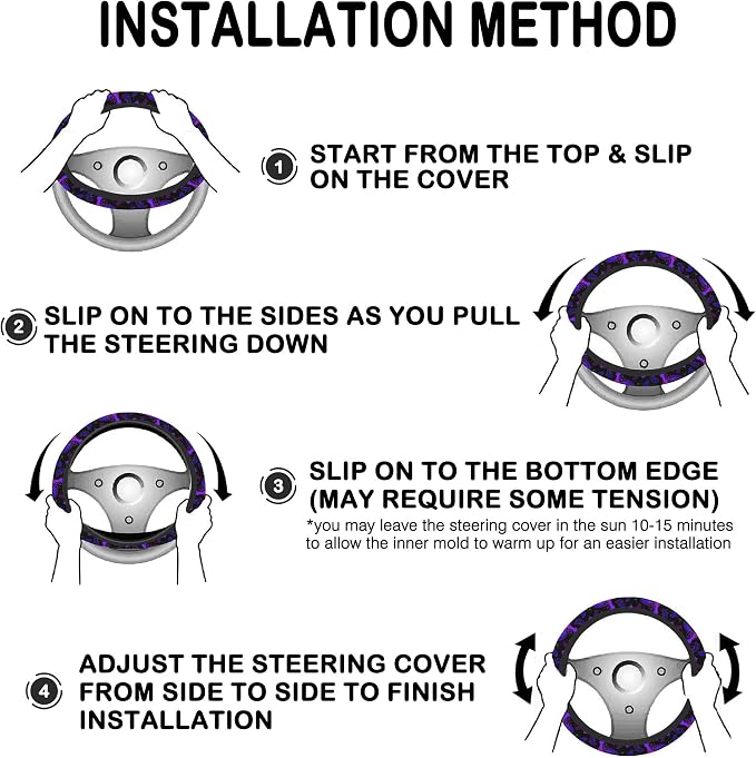 Purple Bat on Starry Sky Steering Wheel Cover with 2 Pcs Car Coasters Neoprene Steering Wheel Cover for Women Men Anti-Slip Breathable Car Accessories Universal 15 Inch Fit Auto Cars Trucks