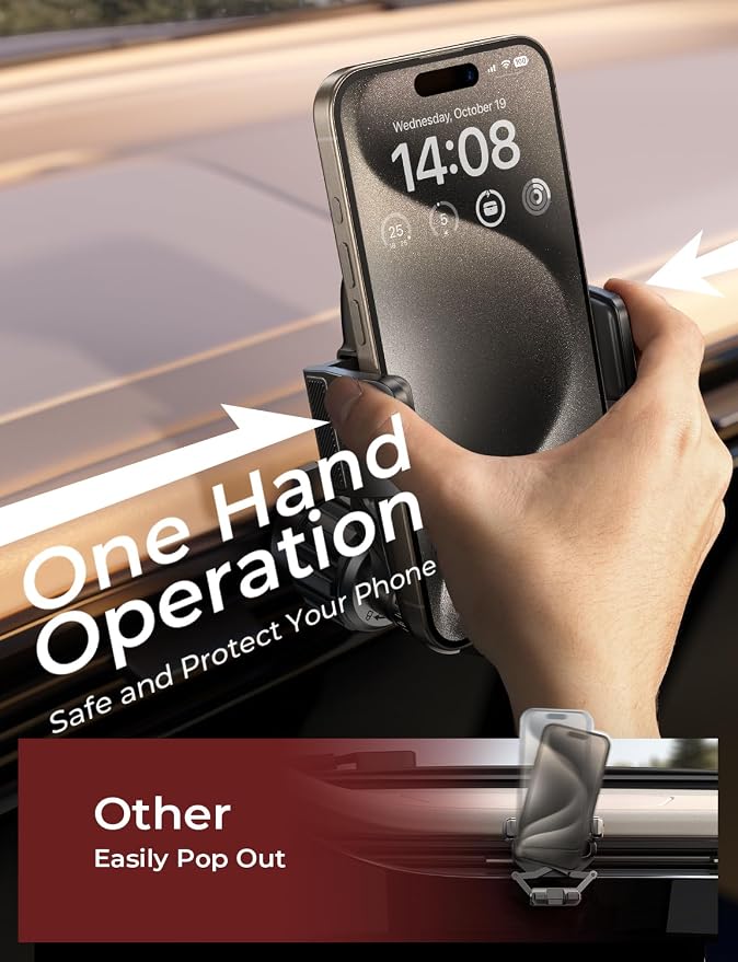 Universal Phone Holders for Your Car, [Never Fall Off] Car Vent Cell Phone Mount [Big Phone Friendly] Gifts Accessories for Women Men fit iPhone 17 16 15 14 13 12 All Smartphones, Black | Wider Clamp & Metal Hook Air Vent Phone Mount for Car Hold...
