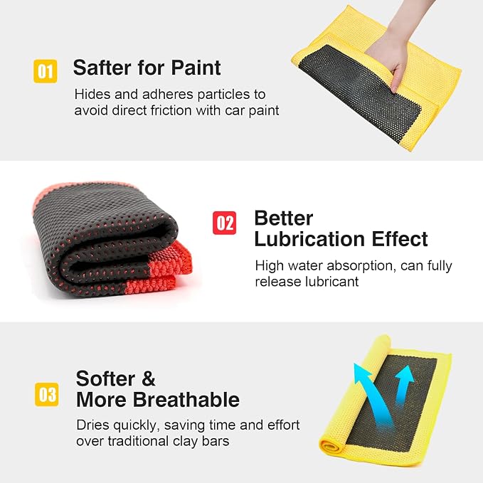 Clay Decontamination Towel 2pack- Professional Detail Products - Proven Cleaning & Release of Paint Contaminants; Increase Wax & Sealant Bond; Enhance Paint Gloss & Color; Fine Grade (12x12”)