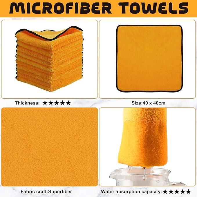 12 Pcs Yellow Microfiber Towels: 16"x16" Microfiber Drying Towels Bulk Micro Fiber Car Cleaning Cloth for Cars Drying Washing Polishing Cleaning Household Supplies