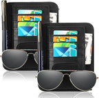 2 Packs Car Sun Visor Organizer, Sunglasses Holders for Car Sun Visor PU Auto Interior Accessories Storage Travel Document Holder with Multi Pocket (6.1 x 4.93 Inches, Black)