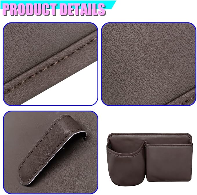 Car Side Door Organizer, Leather Auto Back Seat Storage Pouch with Cup Holder, Car Console Side Trash Can, Universal Vehicle Interior Organizer Pocket for Phone, Coin, Sunglasses (Brown)