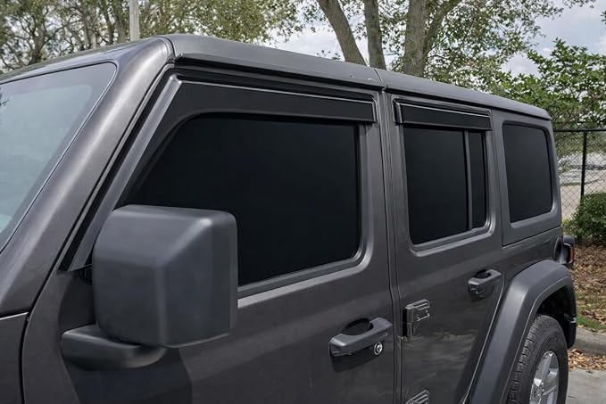 2018-2026 Tape-On Side Window Deflector Visors for Jeep Wrangler JL Unlimited 4 Door & for Jeep Gladiator JT 2020-2026 Smoke Tinted Rain Guards