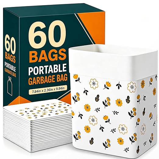 60 Pcs Car Garbage Bin Bags, Waterproof Seal Disposable Car Trash Bags | Automotive Trash Cleaning Bags, Standing and Self Adhesive Dual-Purpose Garbage Bag for Car, Truck, SUV, RV & Vehicle