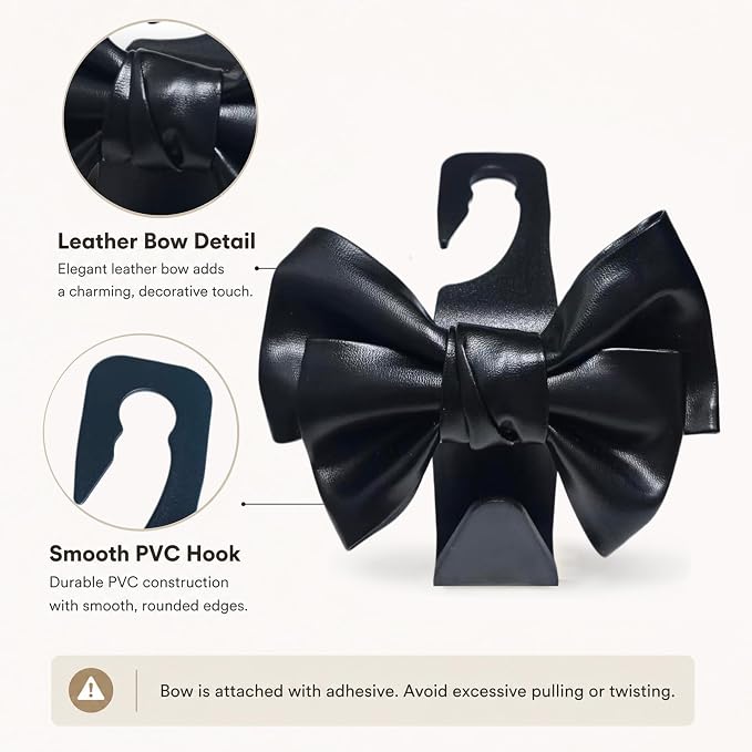 2 Pack Car Purse Hooks, Cute Bow Car Seat Headrest Hook Hanger for Purses and Bags, Space-Saving Car Accessory(black)