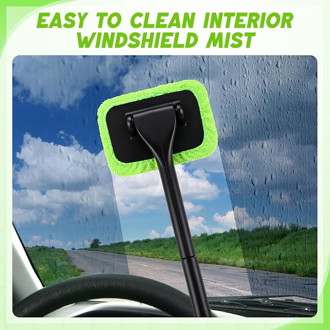 8 Pcs Car Windshield Cleaner Tool Kit with Removable Handle, Microfiber Towel Pads, Brush, Empty Spray Bottle for Auto Glass Wiper Suvs Rvs & Home Windows(Green)