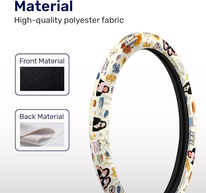 Mom Daughter Diaries Steering Wheel Cover, Non Slip Polyester Car Wheel Protector for Car SUV Truck, Universal 15 Inch