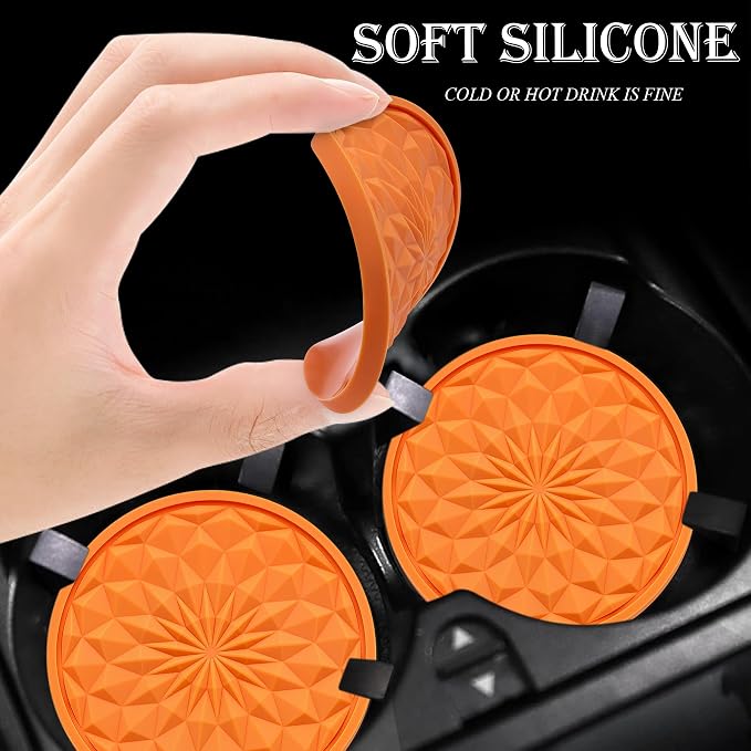 4 Pack Silicone Car Cup Holder Coaster – 2.75 Inch Non-Slip Drink Mat, Universal Fit for Most Vehicles – Cute & Functional Auto Accessories (Orange)