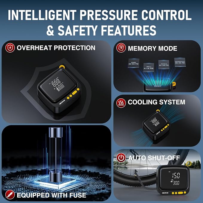 Tire Inflator Portable Air Compressor, 180 PSI Cordless Air Pump for Car Tires with Digital Pressure Gauge & Auto Shut-Off, Air Compressor Portable for Car, Motorcycle, Bicycle, Ball, Yellow