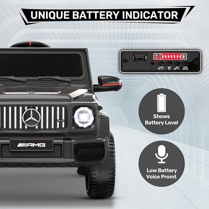 Licensed Mercedes-Benz G63 Car for Kids, 12V 7AH Ride on Car w/Parent Remote Control, LED Headlights, Music Player & Horn, Soft Start, Low Battery Prompt, Kids Electric Car (Dark Black)