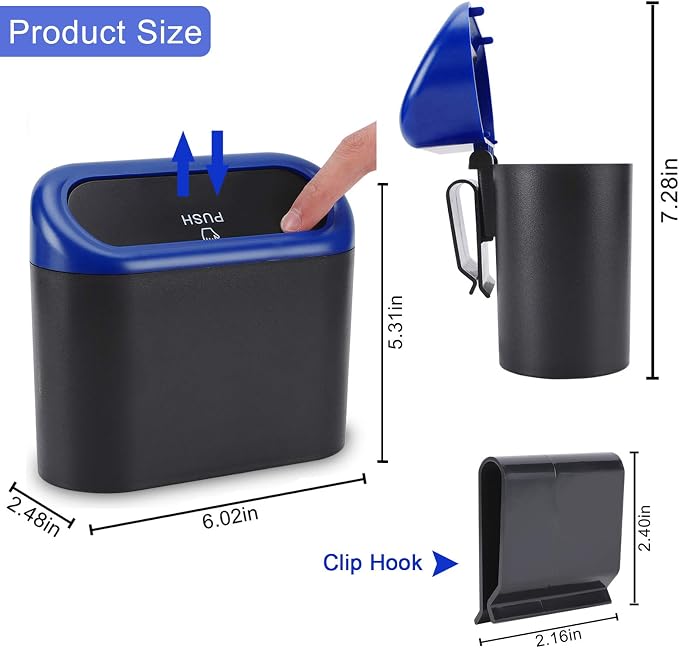 Car Trash Can with Lid, Waterproof Vehicle Trash Bin Car Dustbin Garbage Organizer Storage, 2 Pack Mini Garbage Bin Trash Container for Auto Cars, Home, Office