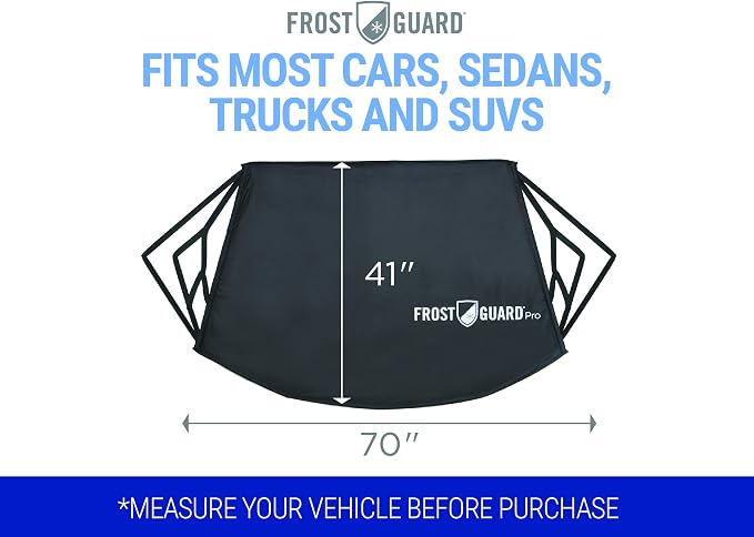 Pro | Premium Winter Windshield Cover for Ice and Snow with Wiper Blade Cover | XL Size Car Windshield Cover, Black | Fits Most Cars, Sedans, Small Trucks and SUVs – 70 x 41 Inches