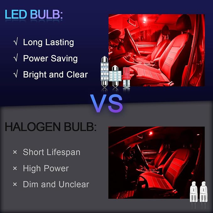 24PCS LED Interior Replacement Bulbs, Interior Car Lights, Dome Light LED Car Bulb Kit Set T10 31 mm 42 mm, Used for Map Dome Lights and License Plate Courtesy Lights Accessories (Red)