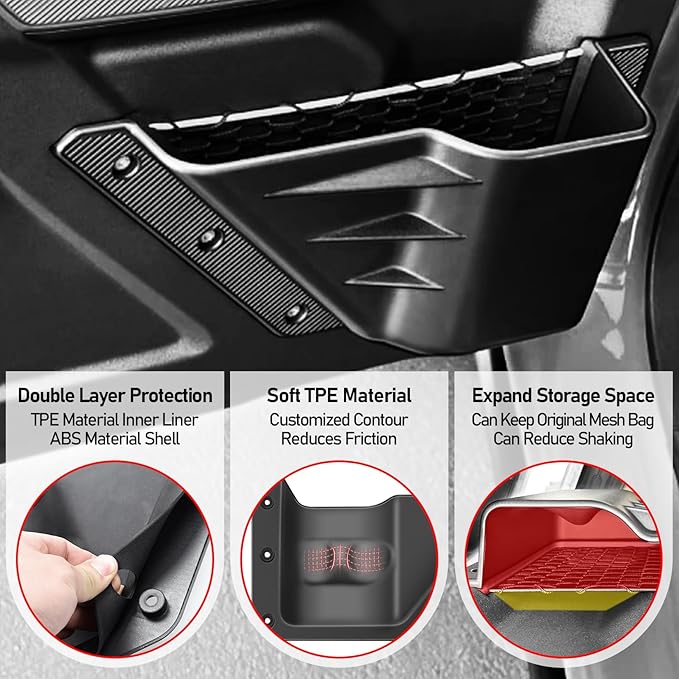 2PCS Front Door Storage Pockets for Ford Bronco Accessories 2025,Side Organizer Box Insert Cup Holder fit Bronco 2/4-Door 2021 2022 2023 2024 Replacement Expansion Interior Accessories