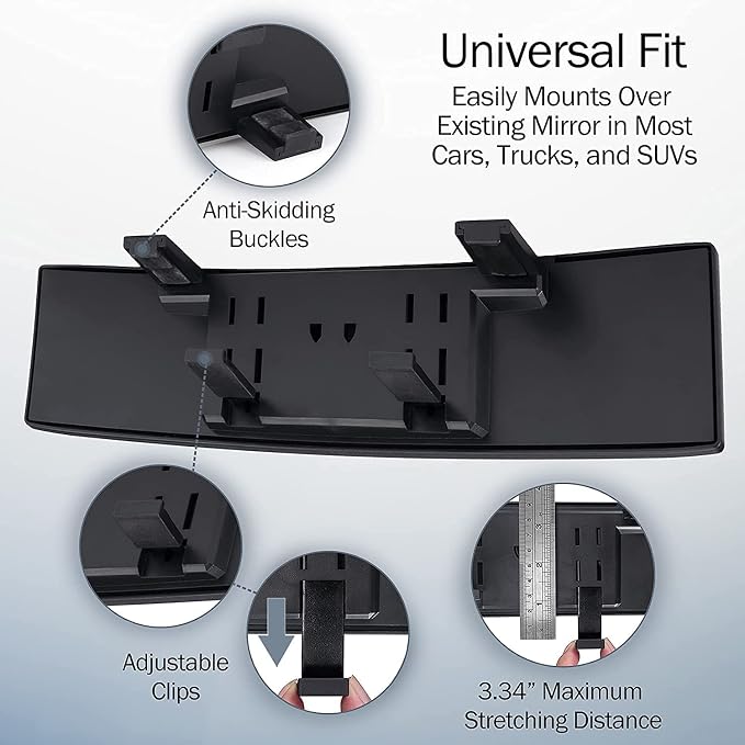 Verivue Universal Panoramic 12-Inch Rear View Mirror, Anti-Glare Wide Angle Car Mirror, Rearview Mirrors Accessory for Baby Rear-Facing, Clear Panoramic Convex Mirrors for cars