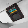 Car Sun Visor Organizer, Leather Auto Visor Card Holder with Sunglasses Clip, Multifunctional Sunvisor Storage Pouch Vehicle Interior Pocket for Driving License Pen Ticket (Carbon Fiber & Red)